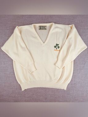 Vintage Ireland V Neck Sweater 42 Men's Large Yellow Clover Irish Soft Acrylic